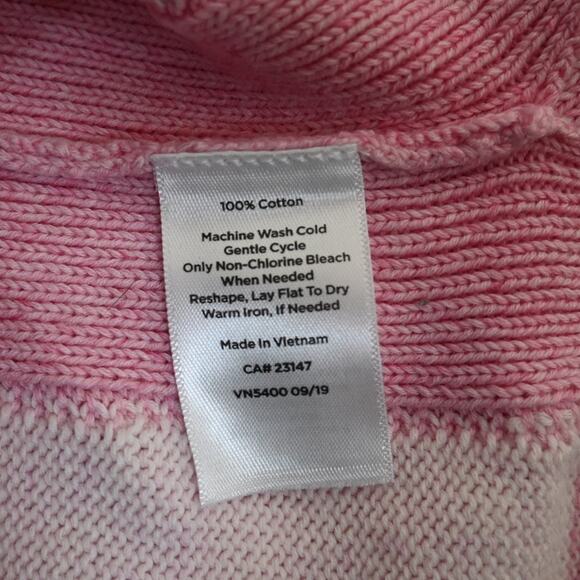 T by Talbots Womens L Striped Pink Orange Pima Cotton Sweater - Picture 9 of 9